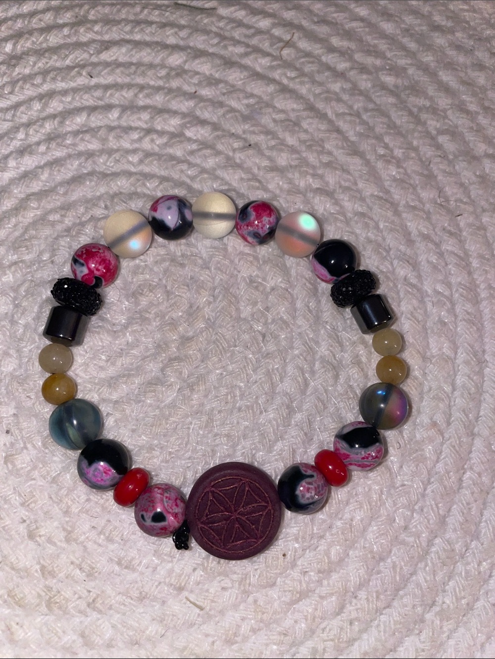 Czech Mandela Stone and Multicolor Beaded Women’s Stone Bracelet